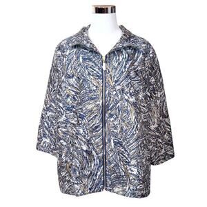 NEW DRAPER'S & DAMON'S Jacquard Jacket 1X XL‎ Tapestry Gold Blue White Abstract